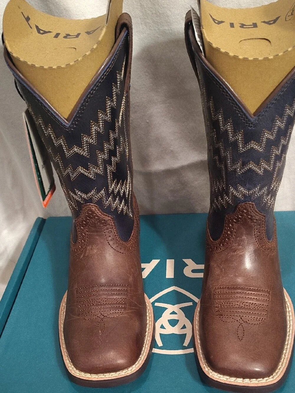 Ariat Brown Leather Boots with Navy Zigzag Shaft